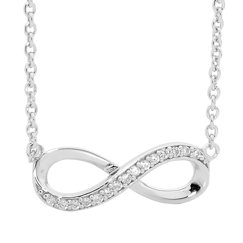 Ellani infinity cz pendant in sterling silver with cable chain - 45cm