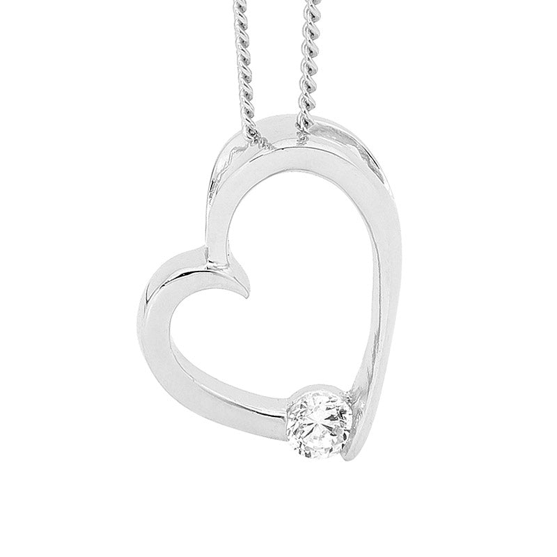 Ellani open heart with cz on 45cm silver chain