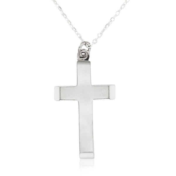 Plain silver cross pendant in sterling silver on diamond cut curb chain - 45cm