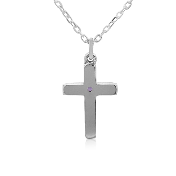 Cross pendant with amethyst in sterling silver with cable chain - 45cm