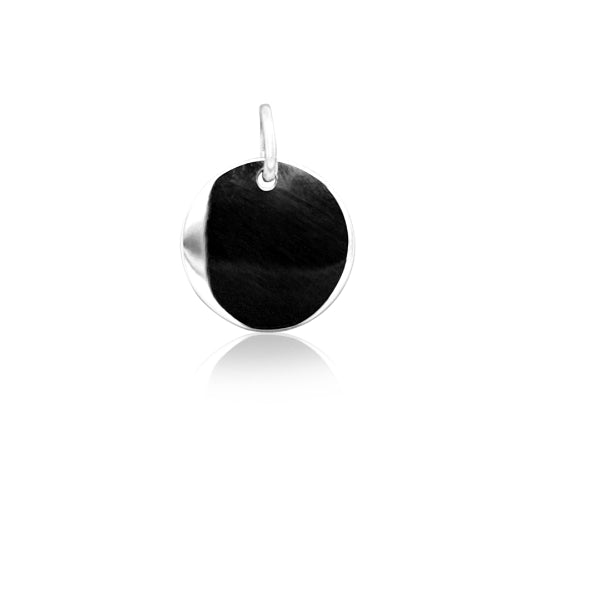 Round flat disc pendant in sterling silver