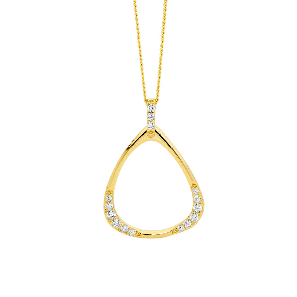 Ellani open triangle cz pendant in gold plated sterling silver with curb chain - 45cm