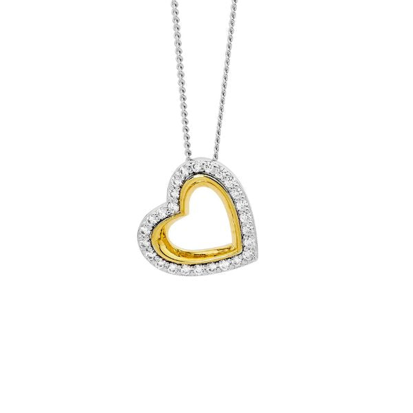 Open CZ heart necklace in gold plate and sterling silver