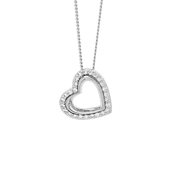 Ellani open heart cz necklace in sterling silver