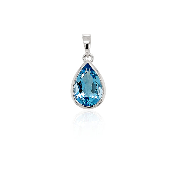 Blue topaz teardrop pendant in sterling silver