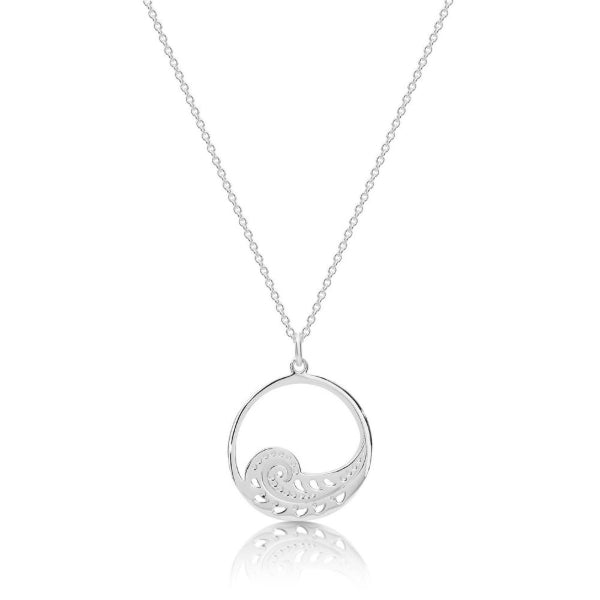 Silver fern circle necklace in sterling silver with cable chain - 45cm