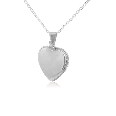 Heart locket pendant with rope edge in sterling silver with cable chain - 45cm
