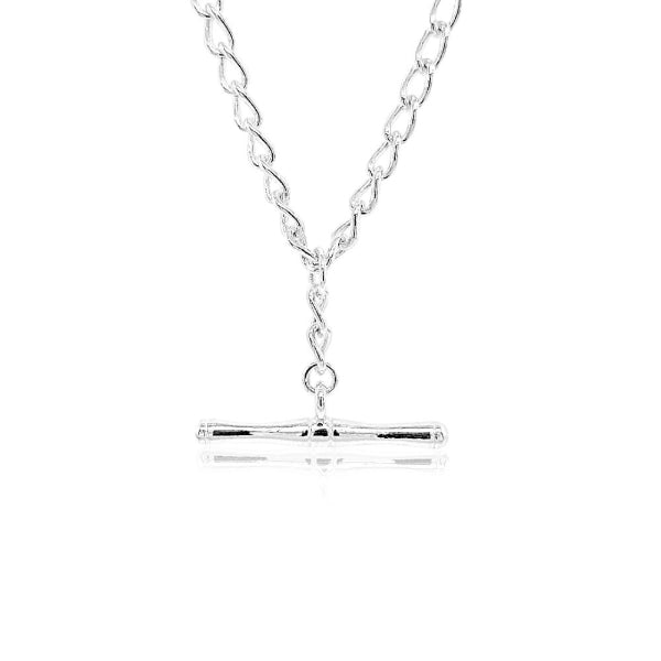 Curb chain with running T-bar pendant in sterling silver - 50cm