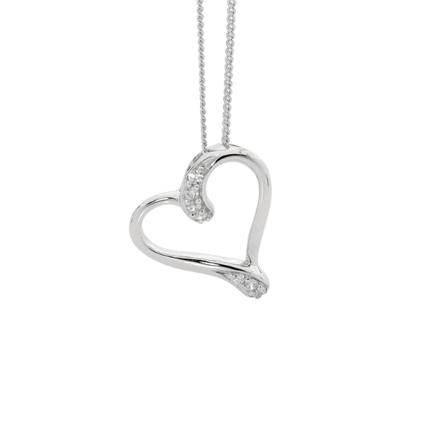 Ellani sparkling cz heart necklace in sterling silver on curb chain - 45cm