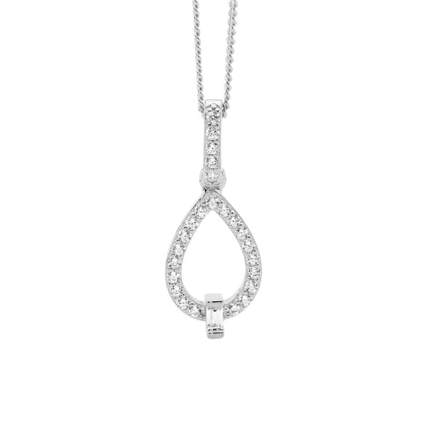 Ellani cz teardrop necklace in sterling silver with curb chain - 45cm