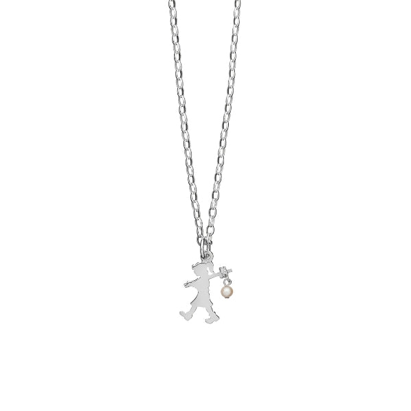 Karen Walker girl with a pearl necklace in sterling silver with freshwater pearl with oval belcher chain - 45cm