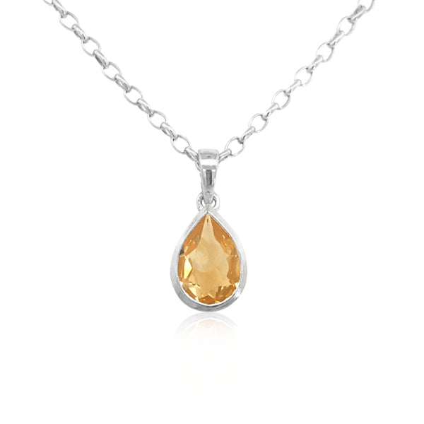 Citrine teardrop pendant in sterling silver