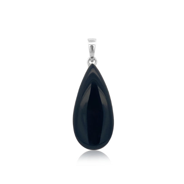 Onyx teardop rubover pendant in sterling silver