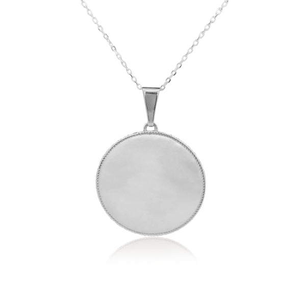 Round corded locket in sterling silver with diamond cut cable chain - 45cm