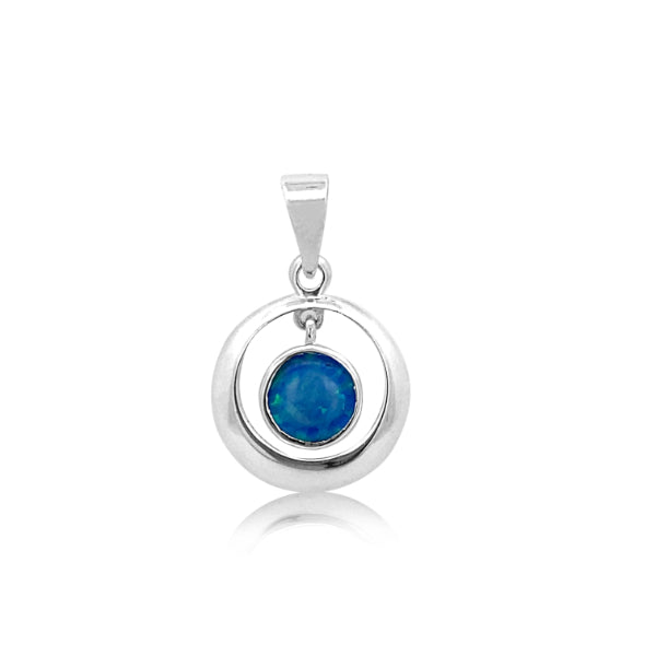 Synthetic blue opal open circle pendant in sterling silver