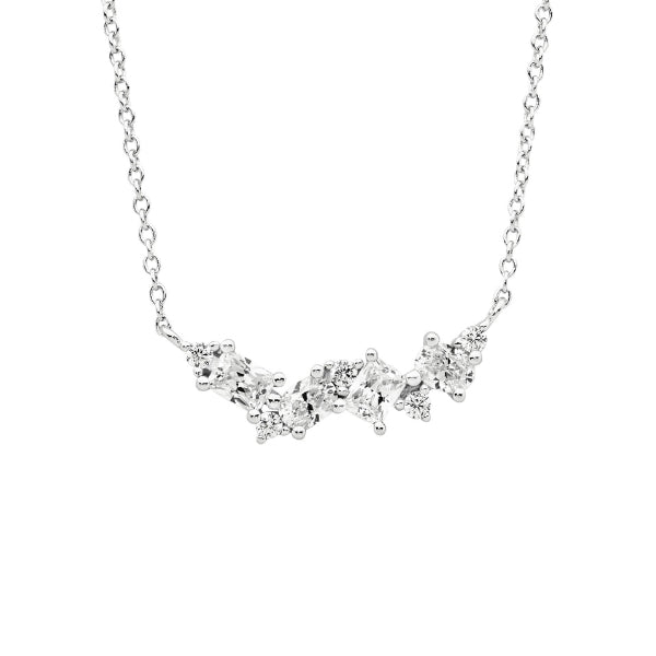 Ellani multi cz cluster necklace in silver