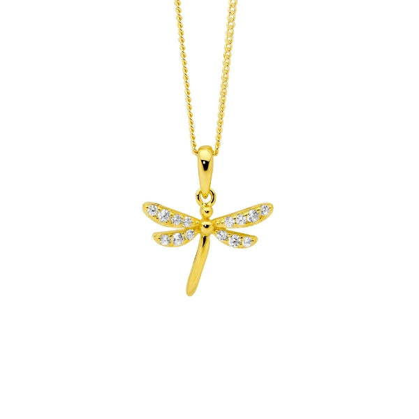 Ellani gold plated silver dragonfly necklace