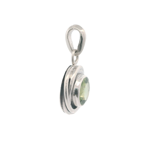 Round peridot swirl pendant in sterling silver