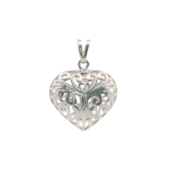 Silver filigree heart pendant in sterling silver