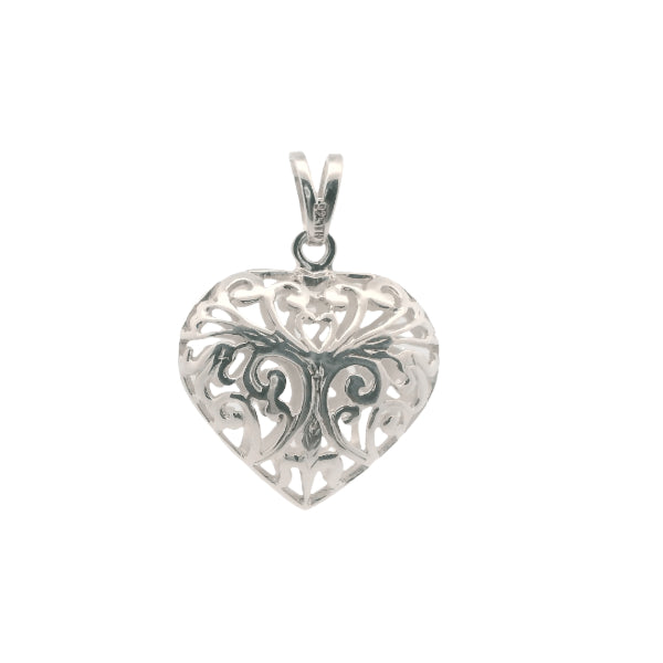 Silver filigree heart pendant in sterling silver