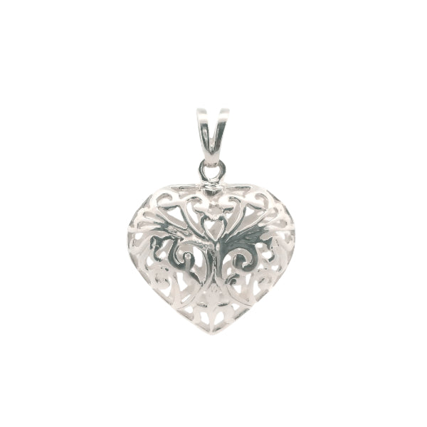 Silver filigree heart pendant in sterling silver