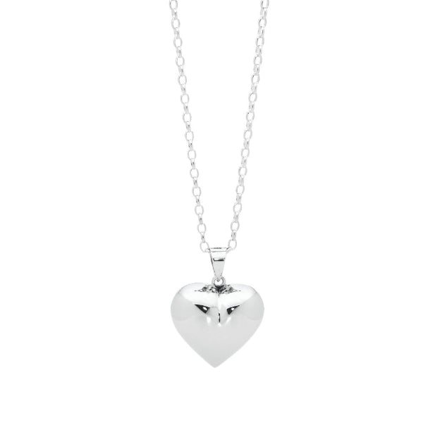 Silver Puff Heart Necklace with 45cm chain