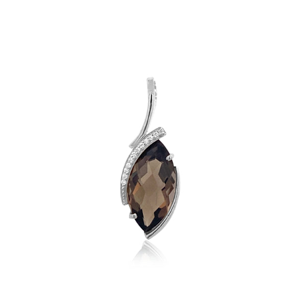 Marquise smokey quartz and CZ pendant in sterling silver