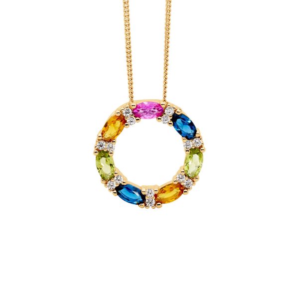 Ellani multi-colour cz circle gold plated silver necklace