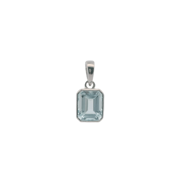Blue topaz rectangle pendant in sterling silver