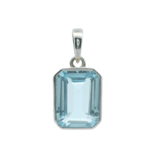 Blue topaz rectangle pendant in sterling silver