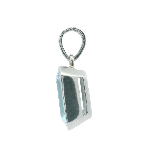 Blue topaz rectangle pendant in sterling silver