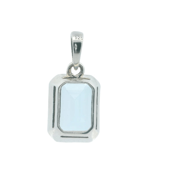 Blue topaz rectangle pendant in sterling silver