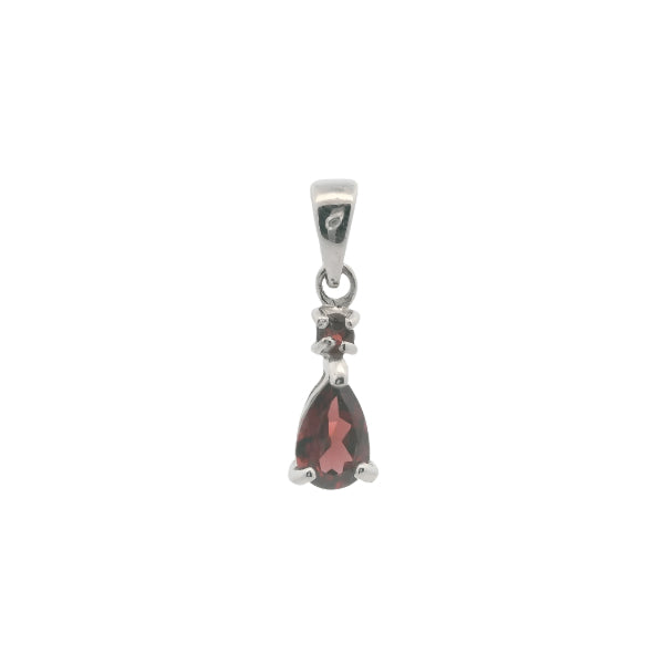 Garnet drop pendant in sterling silver