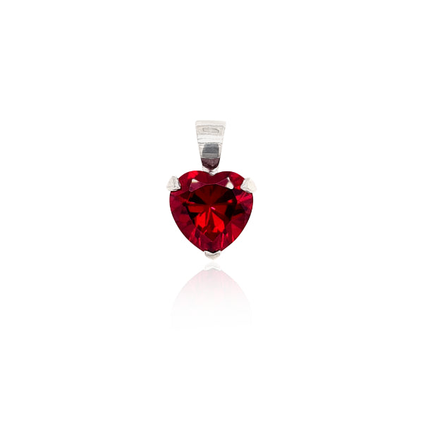 Heart shaped synthetic ruby pendant in sterling silver