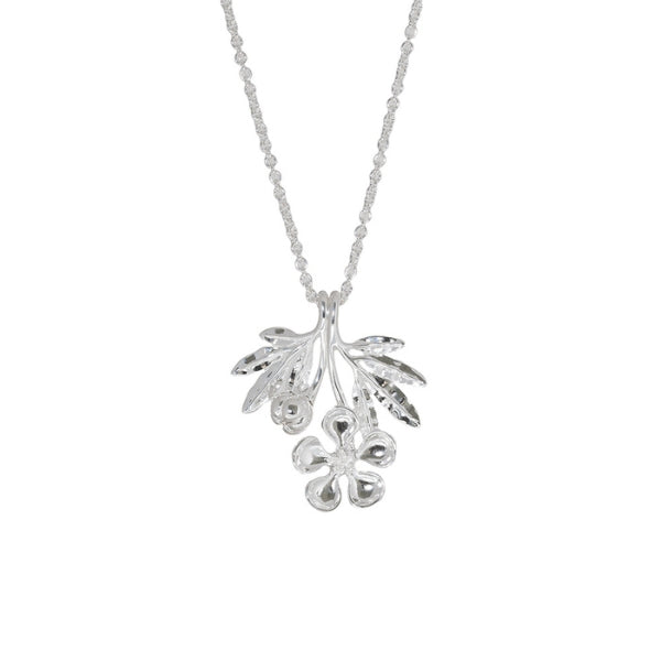 Two silver manuka flower pendants on 55cm cable chain from Evolve