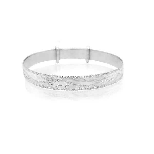 Expander engraved baby bangle in sterling silver