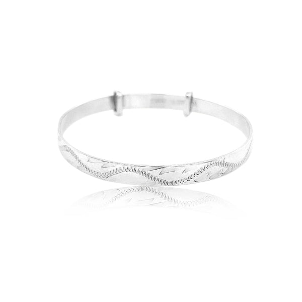 Expanding engraved baby bangle in sterling silver