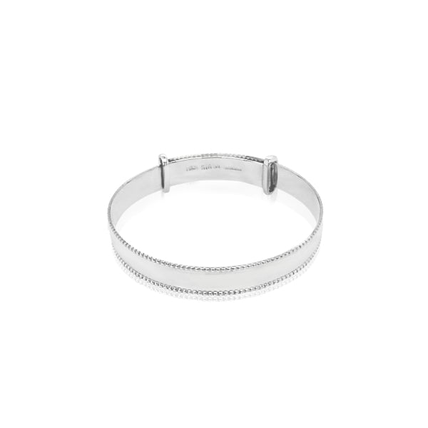 Engraved edge expander bangle for baby in sterling silver - 6mm wide