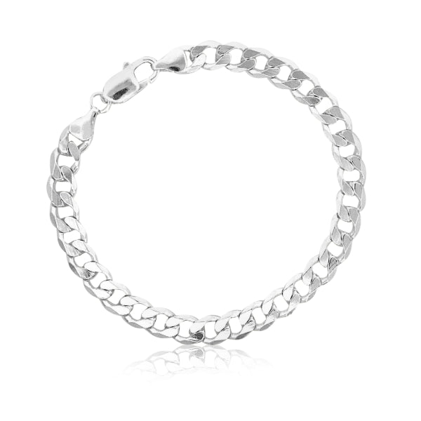 Bevel edged curb bracelet in sterling silver - 21cm