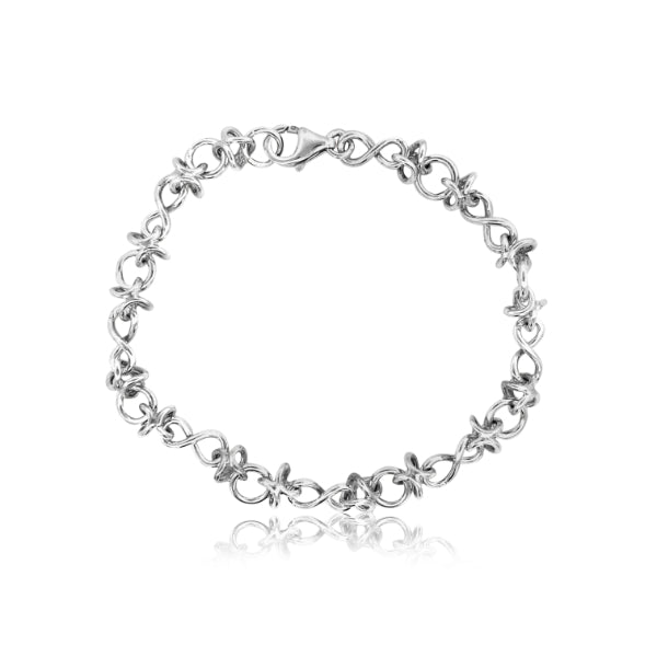 Eternity and cross over link bracelet in sterling silver - 19cm