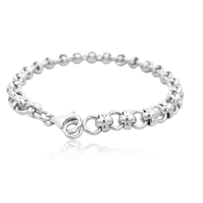 Fancy link o's and bows bracelet in sterling silver - 21cm