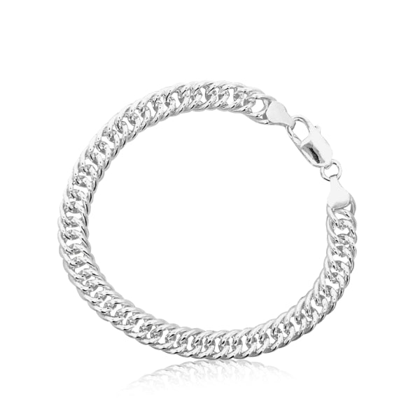 Heavy double curb bracelet with lobster clasp in sterling silver - 20cm