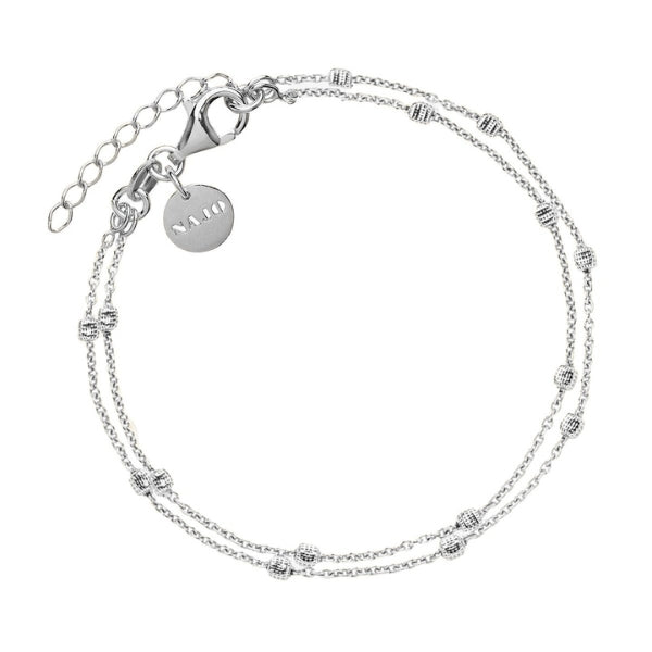 Najo - birdsong 2 strand chain and textured square bracelet in sterling silver - 18.5cm + 3cm ext