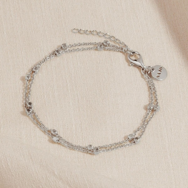 Najo - birdsong 2 strand chain and textured square bracelet in sterling silver - 18.5cm + 3cm ext