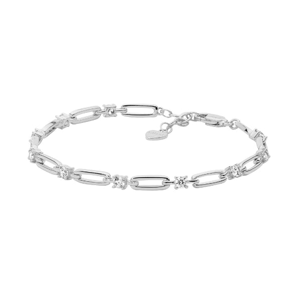 Ellani silver open link cz set bracelet 17cm + extension