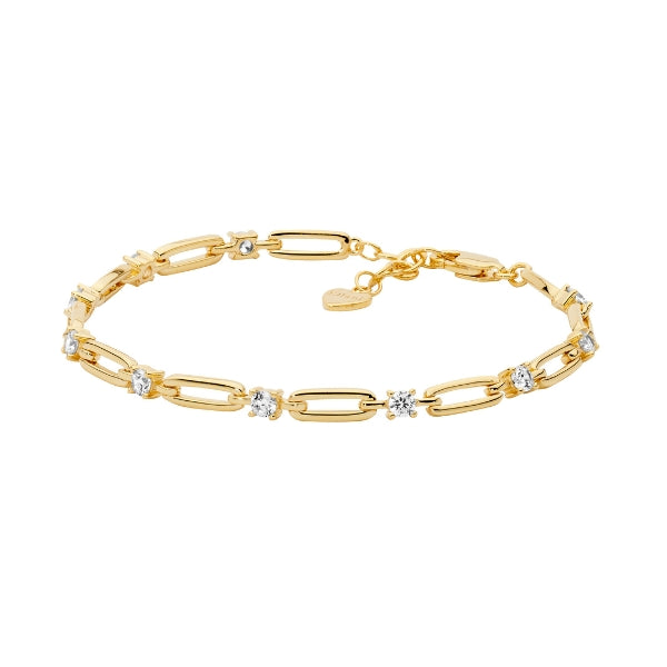 Ellani gold plated silver open link cz set bracelet 17cm + extension