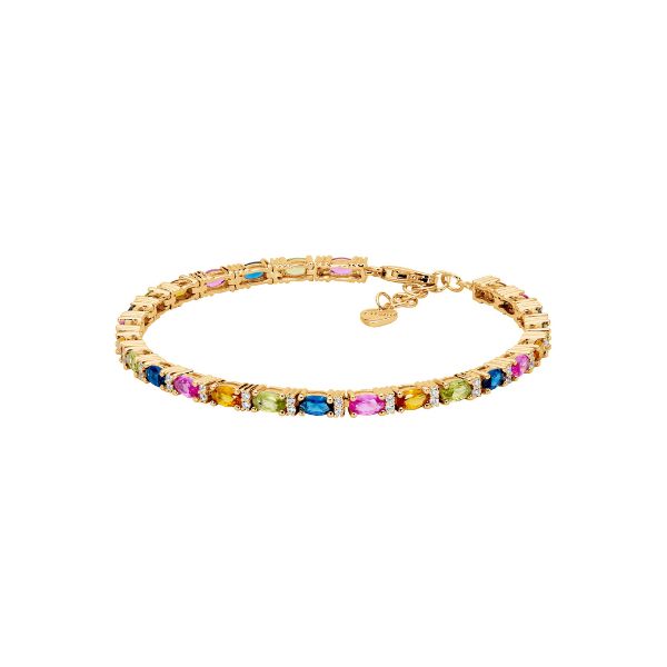 Ellani multi-coloured cz tennis bracelet in gold plated silver