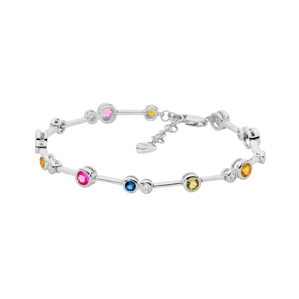 Ellani multi coloured cz bracelet in sterling silver - 17.5cm plus extension