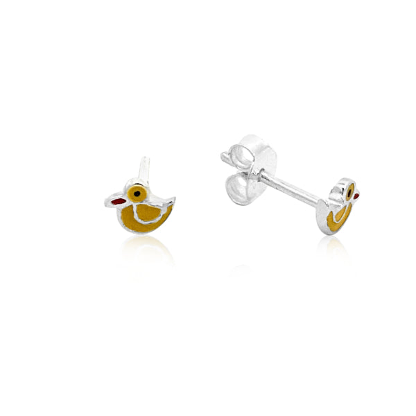 Yellow duck stud earrings in sterling silver