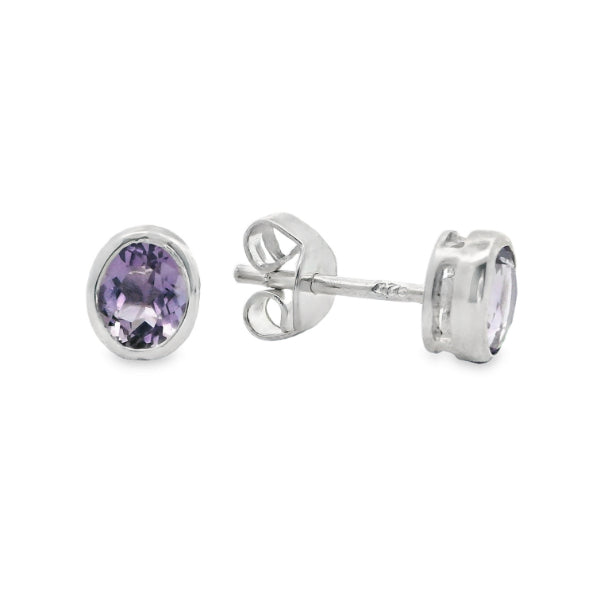 Oval amethyst rubover stud earrings